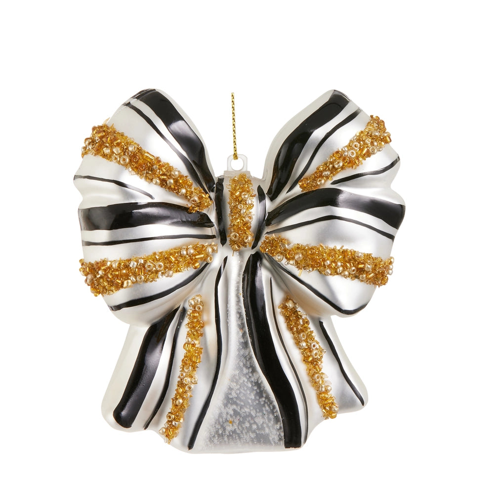 4.25" Black and Gold Sequin Bow Ornament