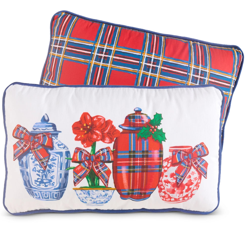 Skip to the beginning of the images gallery 20" Dressed in Plaid Chinoiserie Lumbar Pillow