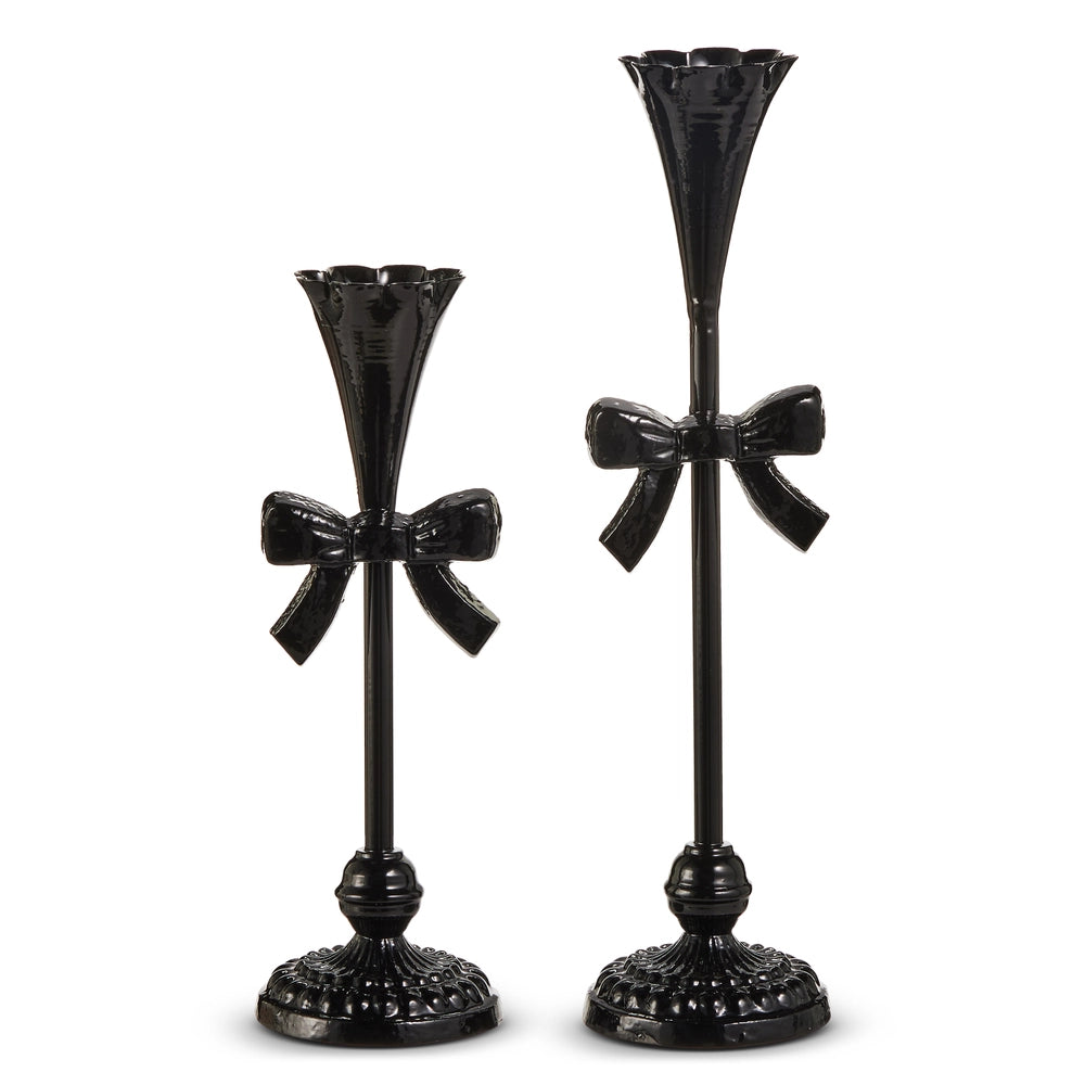 13" Black Bow Candlesticks
