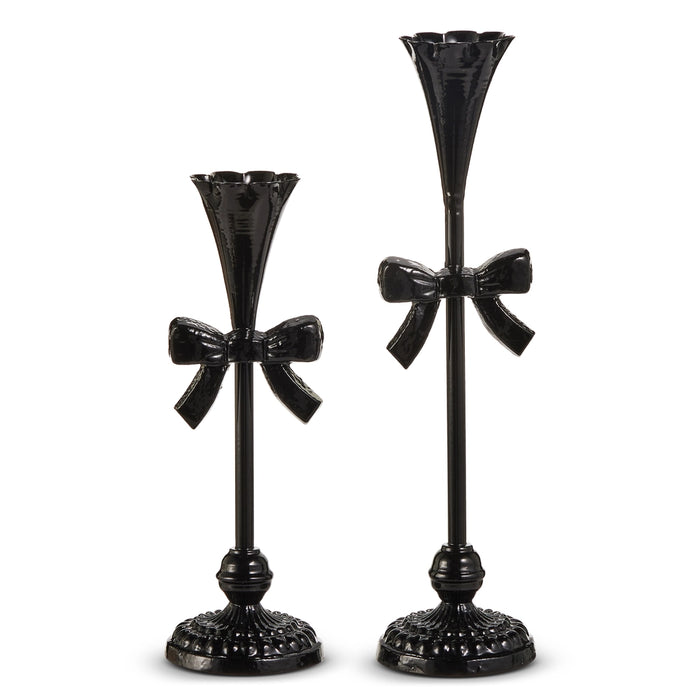13" Black Bow Candlesticks