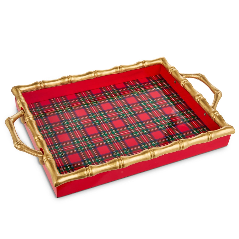 20" Plaid Gold Bamboo Tray