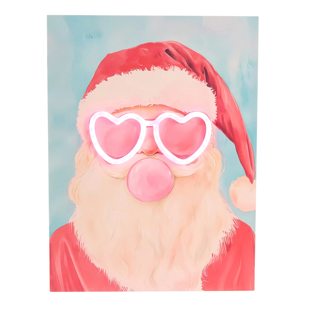 15.75" Santa with Lit Neon Glasses Wall Art