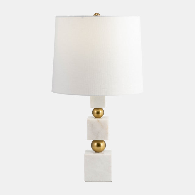 Marble 24" Cubes and Orbs Lamp, WHT/GLD