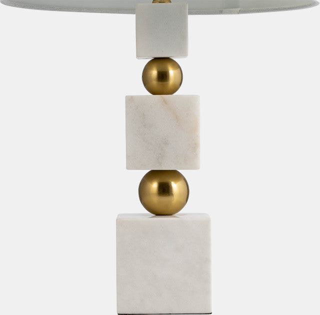 Marble 24" Cubes and Orbs Lamp, WHT/GLD