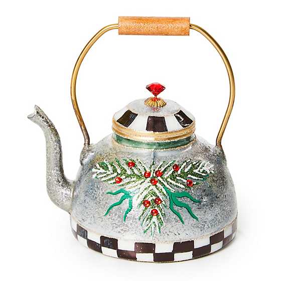 Farmhouse Holiday Tea Kettle Glass Ornament