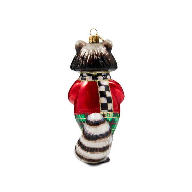 Tartan Racoon Glass Ornament