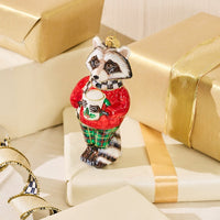 Tartan Racoon Glass Ornament