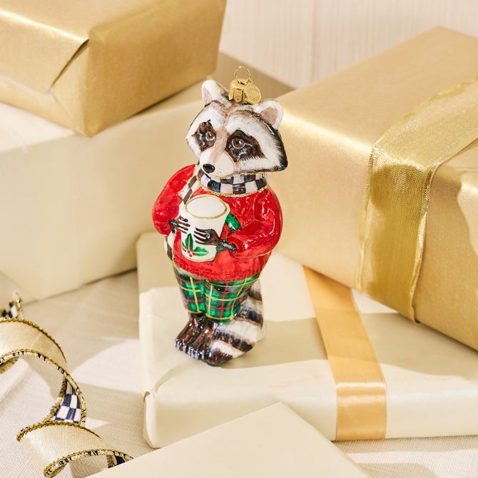 Tartan Racoon Glass Ornament