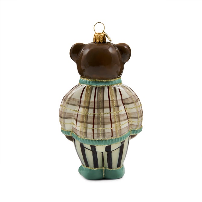 Mocha Tartan Bear Glass Ornament