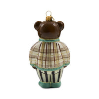 Mocha Tartan Bear Glass Ornament