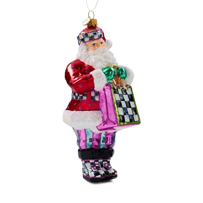 Shopper Santa Glass Ornament