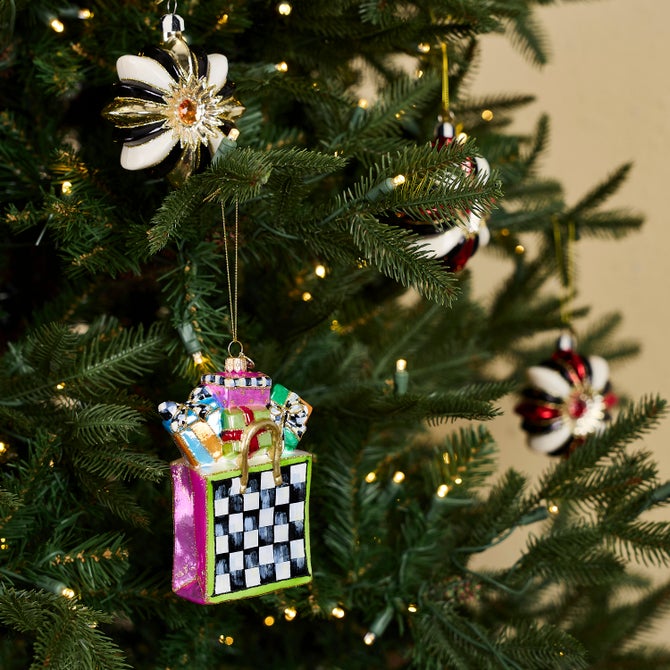Confetti Shopping Bag Glass Ornament