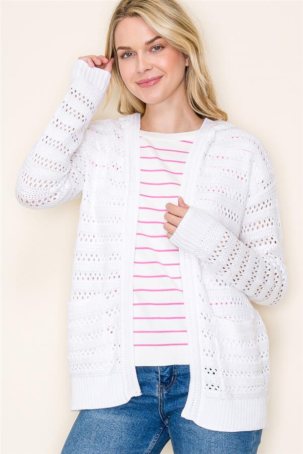 CROCHET L/S HOODIE SWEATER CARDIGAN