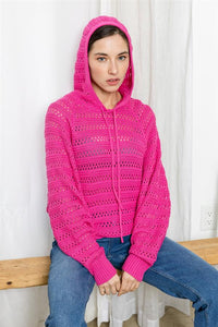 CROCHET L/S HOODIE SWEATER CARDIGAN