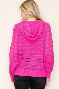 CROCHET L/S HOODIE SWEATER CARDIGAN