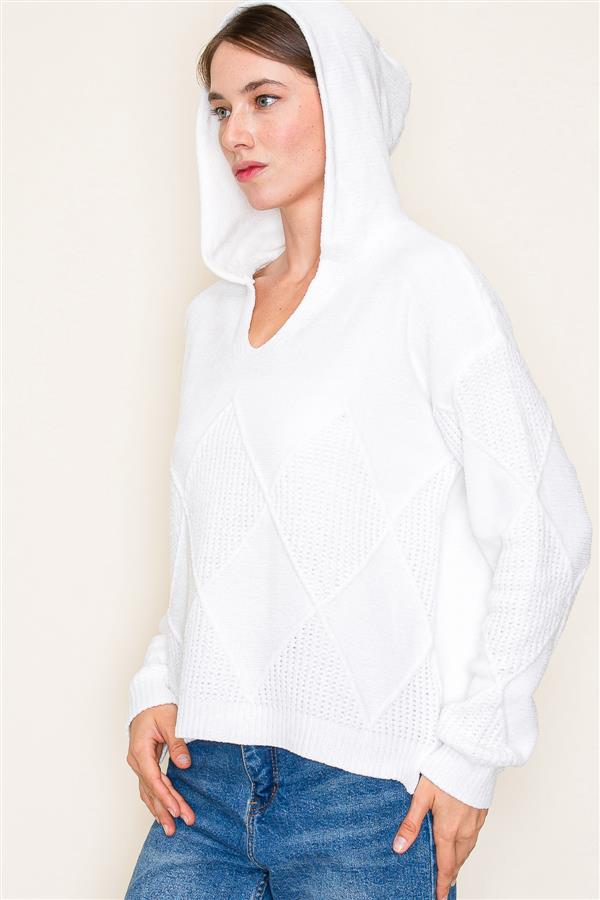 TEXTURED, CHENILLE YARN, SUPER COZY, LONG SLEEVE, PULLOVER SWEATER HOODIE