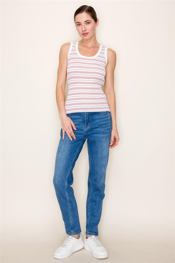 MULTI STRIPED, SCOOP NECK, SLEEVELESS, FITTED TANK SWEATER