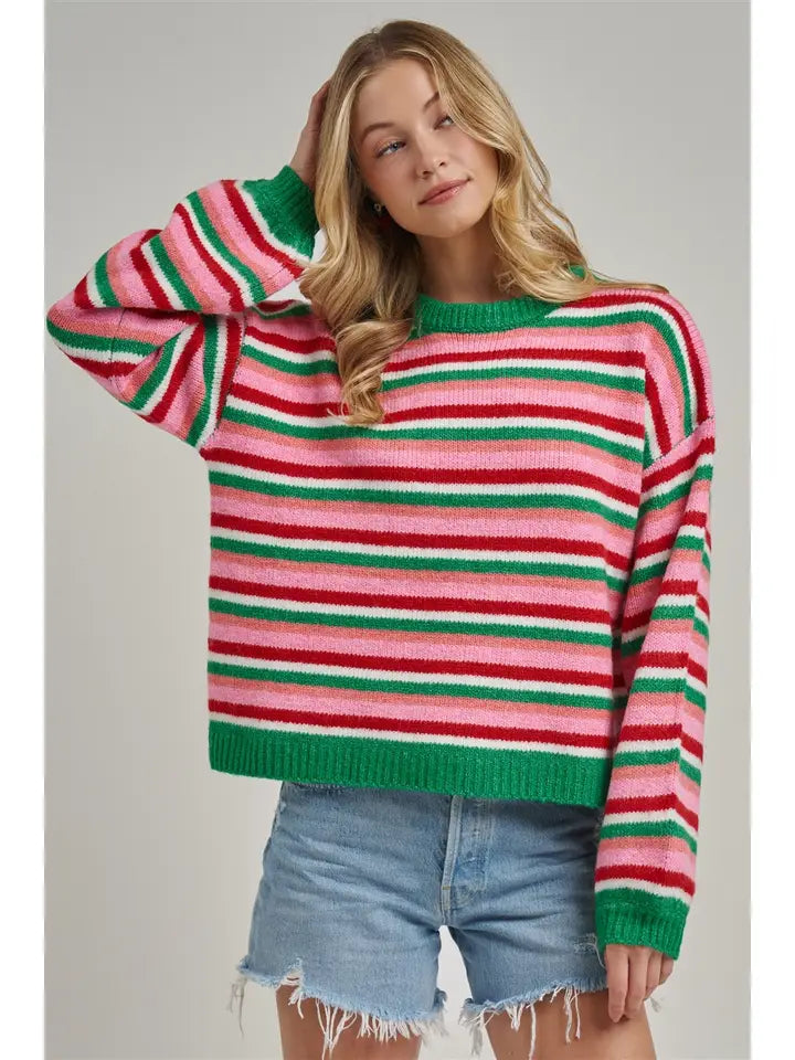 Cozy Holiday Christmas Striped Sweater