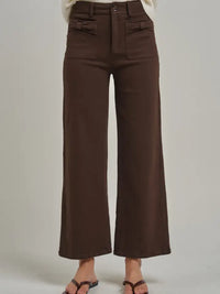 Wide Leg Stretch Pants with Bow Front Pockets
