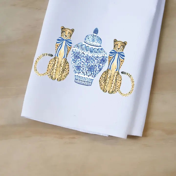 Blue Vase Cheetah Tea Towel