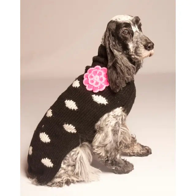 Black Polka Dot Flower Dog Sweater
