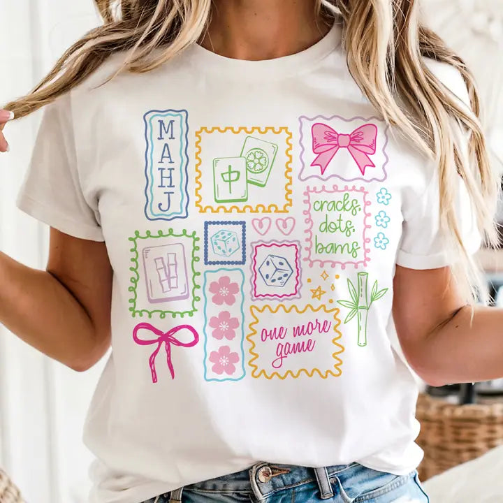 Mahjong Game Preppy Doodle Retro Graphic Tee