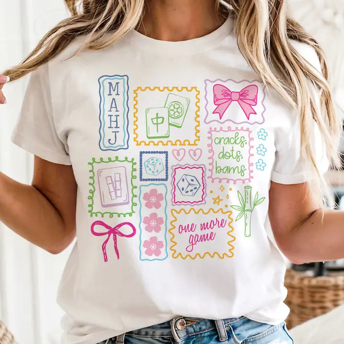 Mahjong Game Preppy Doodle Retro Graphic Tee