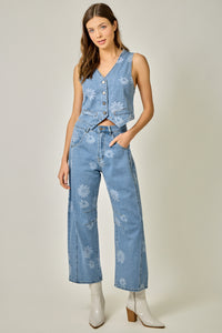 PRINTED BARREL DENIM JEANS