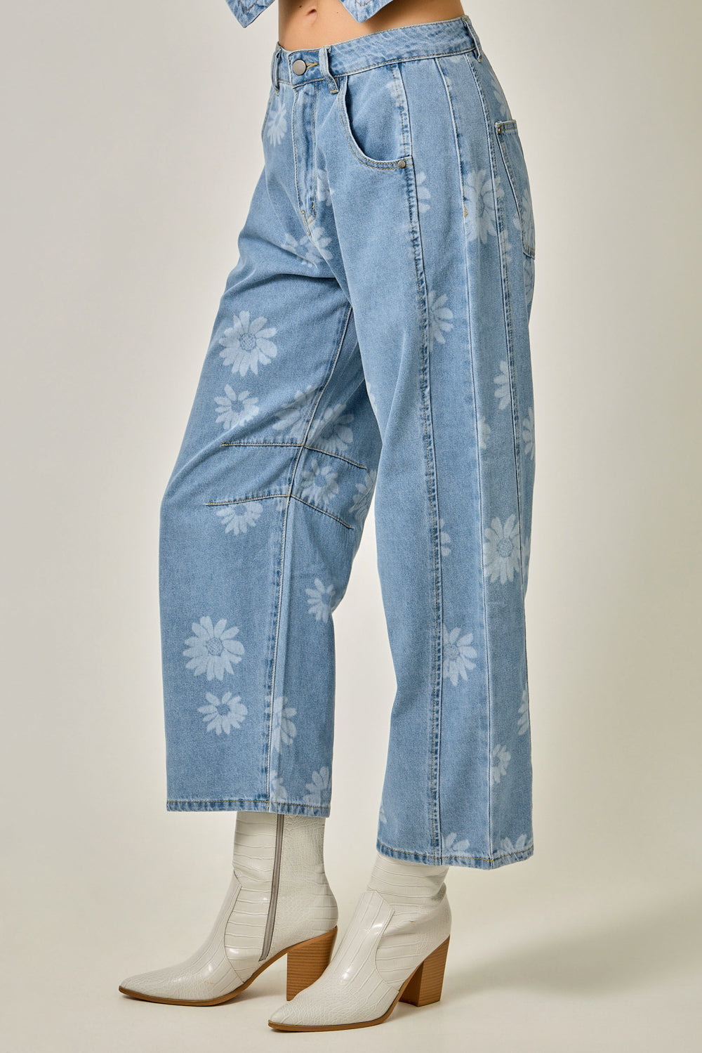 PRINTED BARREL DENIM JEANS