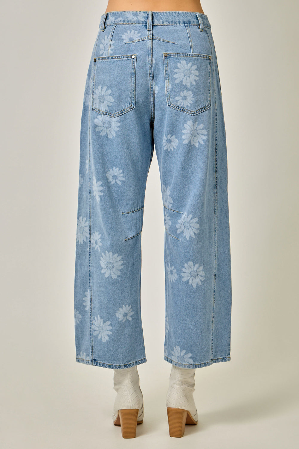 PRINTED BARREL DENIM JEANS