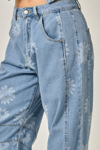 PRINTED BARREL DENIM JEANS