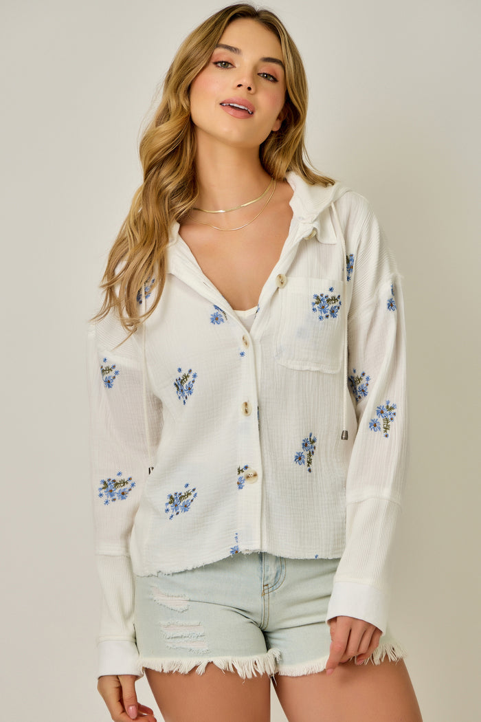 WASHED EMBROIDERY HOODIE JACKET