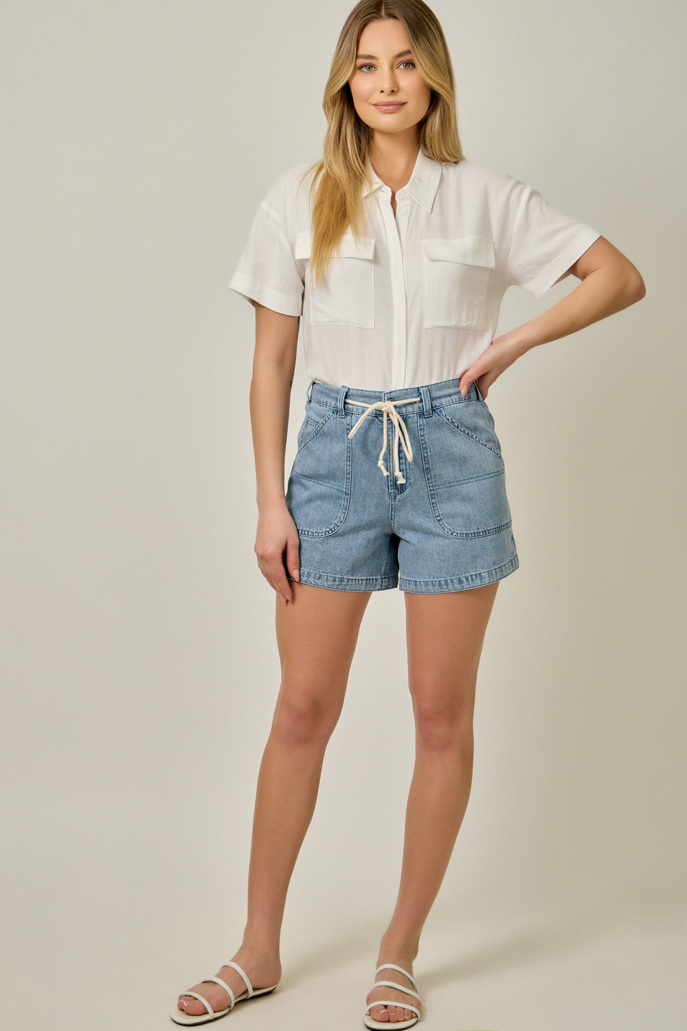 DENIM WASHED PULL-ON SHORTS