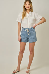 DENIM WASHED PULL-ON SHORTS