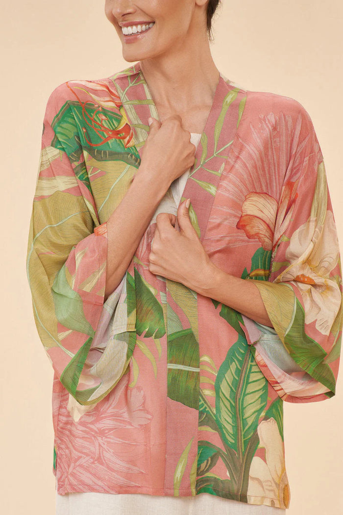 Delicate Tropical Kimono Jacket in Candy