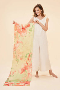 100% Linen Watercolour Orchid Scarf