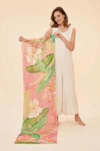 100% Linen Delicate Tropical Scarf - Candy