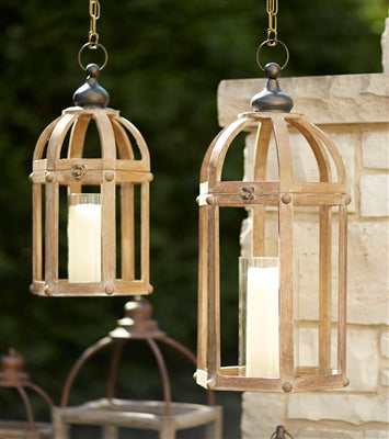 Lanterns (Set of 2) 21"H, 28"H Wood/Metal/Glass - BR