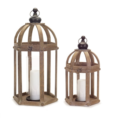 Lanterns (Set of 2) 21"H, 28"H Wood/Metal/Glass - BR