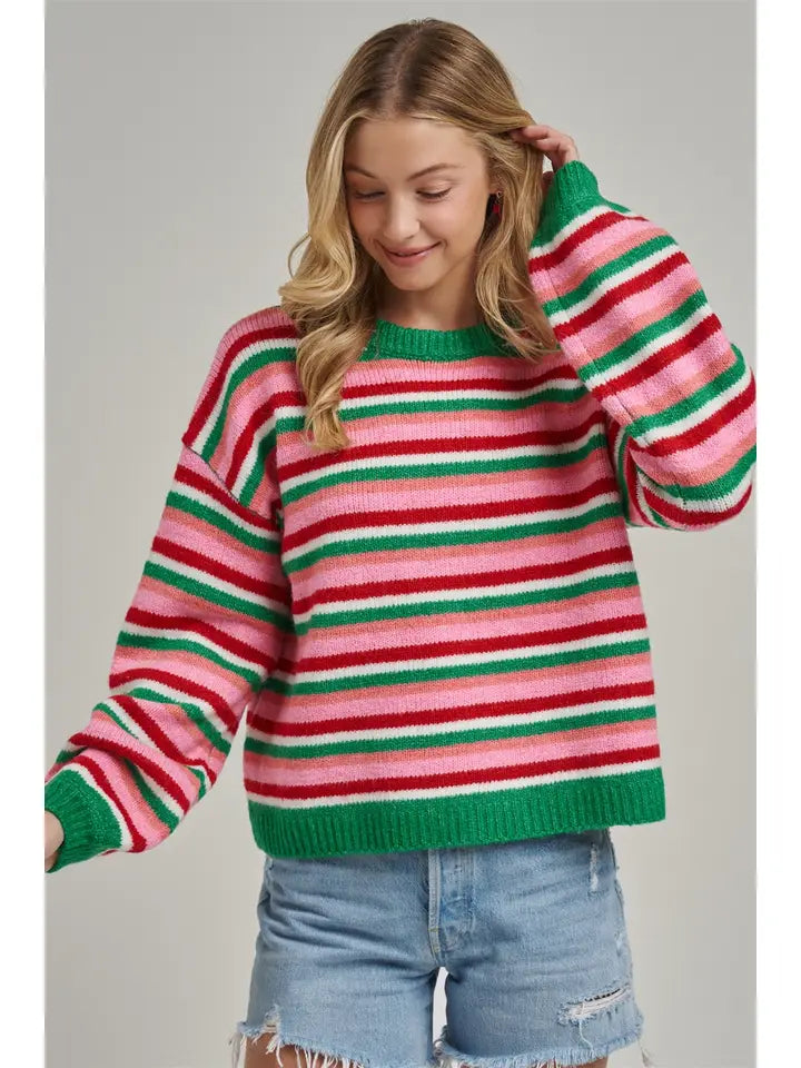 Cozy Holiday Christmas Striped Sweater