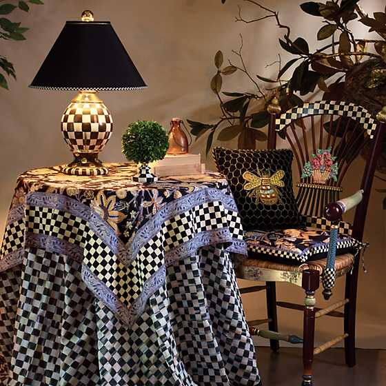 90" Round Courtly Check Tablecloth - Black Trim