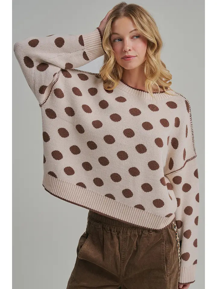 Loose Fit Polka Dot Fall Sweater Top