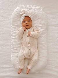 Everyday Ribbed Romper | Light Beige  0-3 Mos.