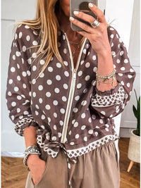 Polka Dot Contrast Detail Zip-Up Long Sleeve Shacket
