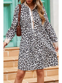 Leopard Collar Patchwork Button Dress