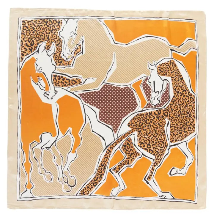 Wild Stallions Orange Square Satin Scarf