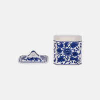 Cer, 6" 13oz Rect Chinoiserie Candle W/lid,blu/wht