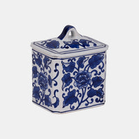 Cer, 6" 13oz Rect Chinoiserie Candle W/lid,blu/wht