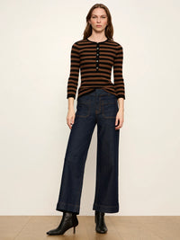 Selena Henley Top Black / Cocoa Powder Stripe