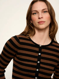 Selena Henley Top Black / Cocoa Powder Stripe